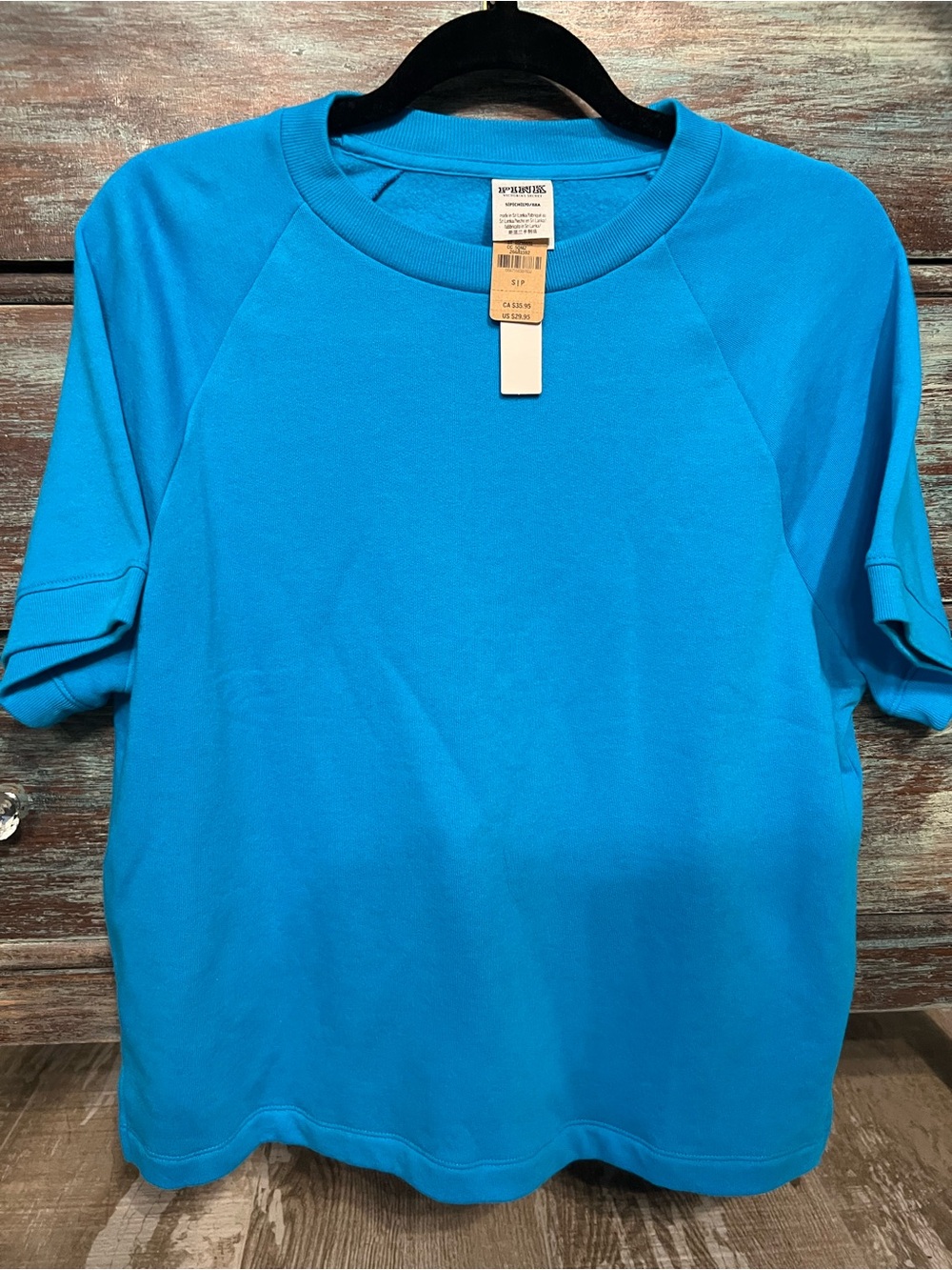 NEW💗PINK VS Teal Blue pull on Short Sleeve CrewNeck Fleece Sweatshirt! CUTE!SzS!